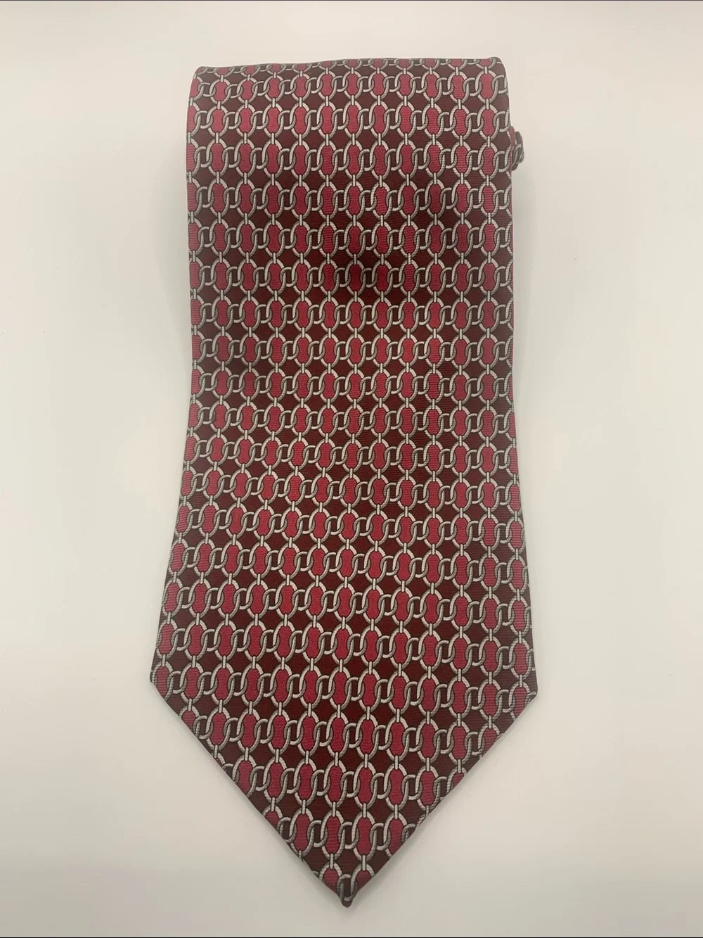 Vintage Brooks Brothers Red and Silver Geometric Silk Tie